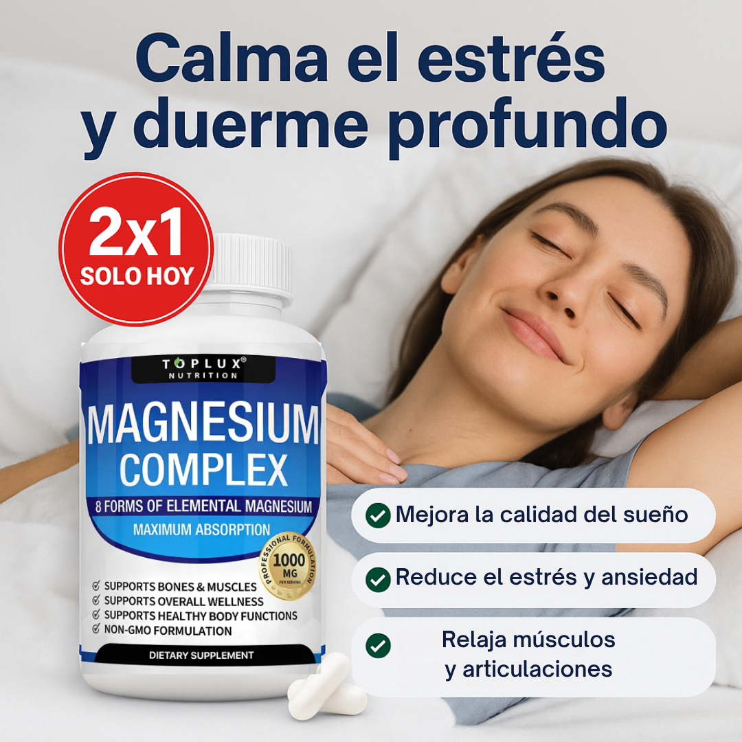 MAGNESIO 8 EN 1 | CALMA EL ESTRÉS Y DUERME PROFUNDO (Lleva 2 paga 1)
